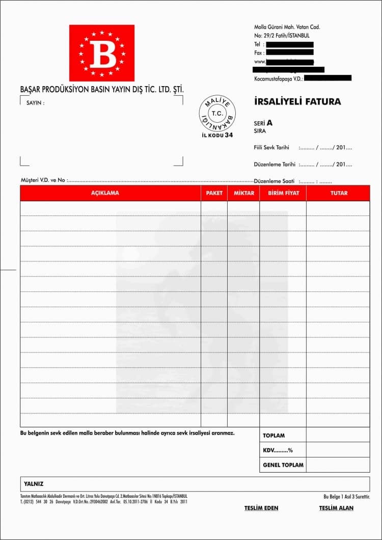 Şile Fatura Basımı