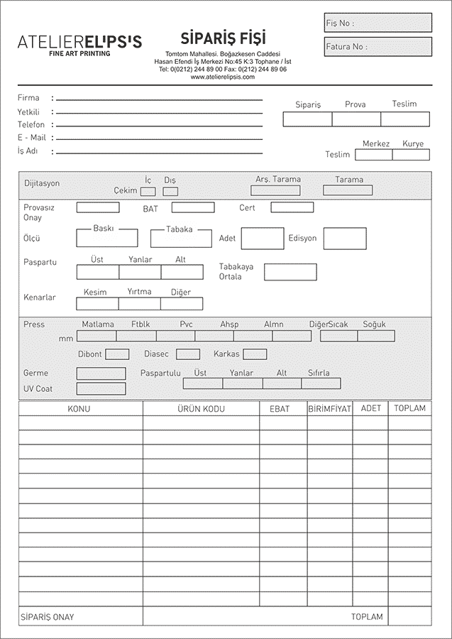 Cenmak Sipariş Fişi film con. 1 - Sipariş Formu