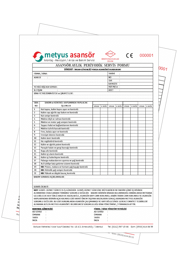 Asansor Bakim Formu 1 - ASANSÖR SERVİS VE BAKIM FORMU
